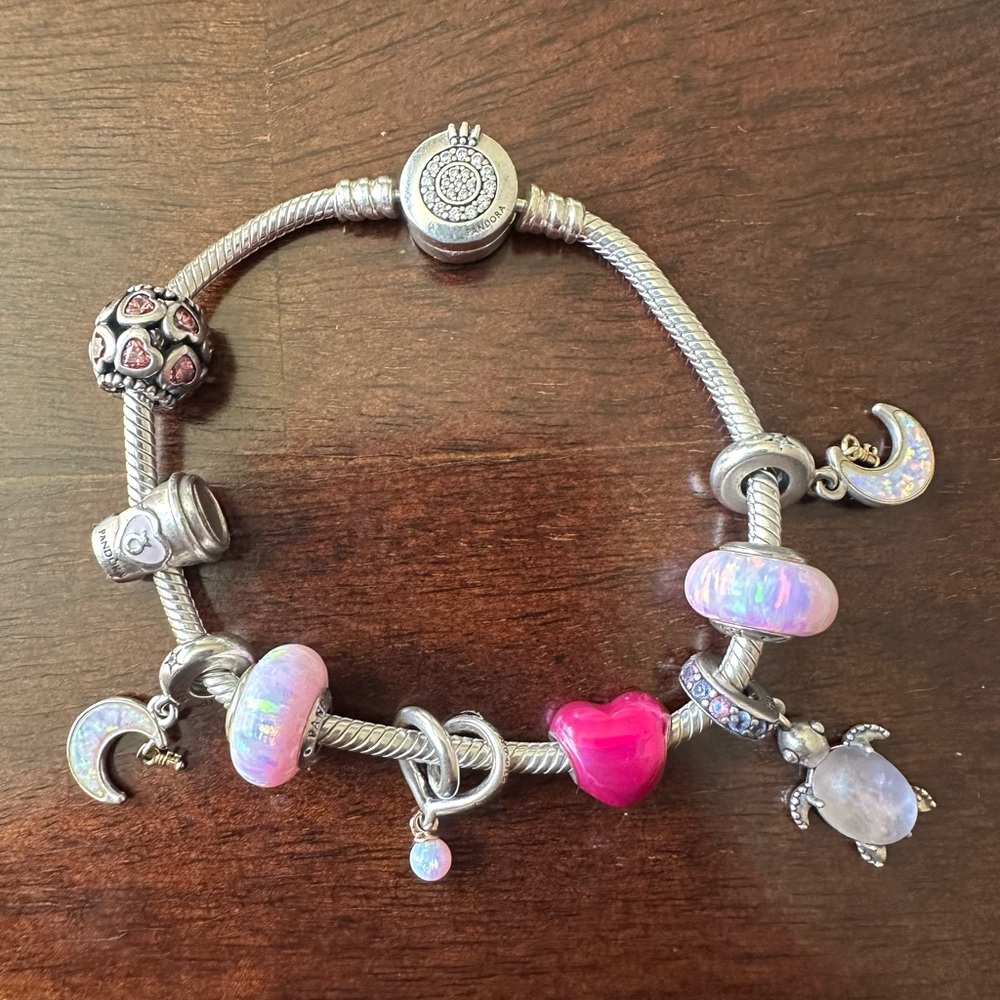Pandora Silver and Pink Charm Bracelet